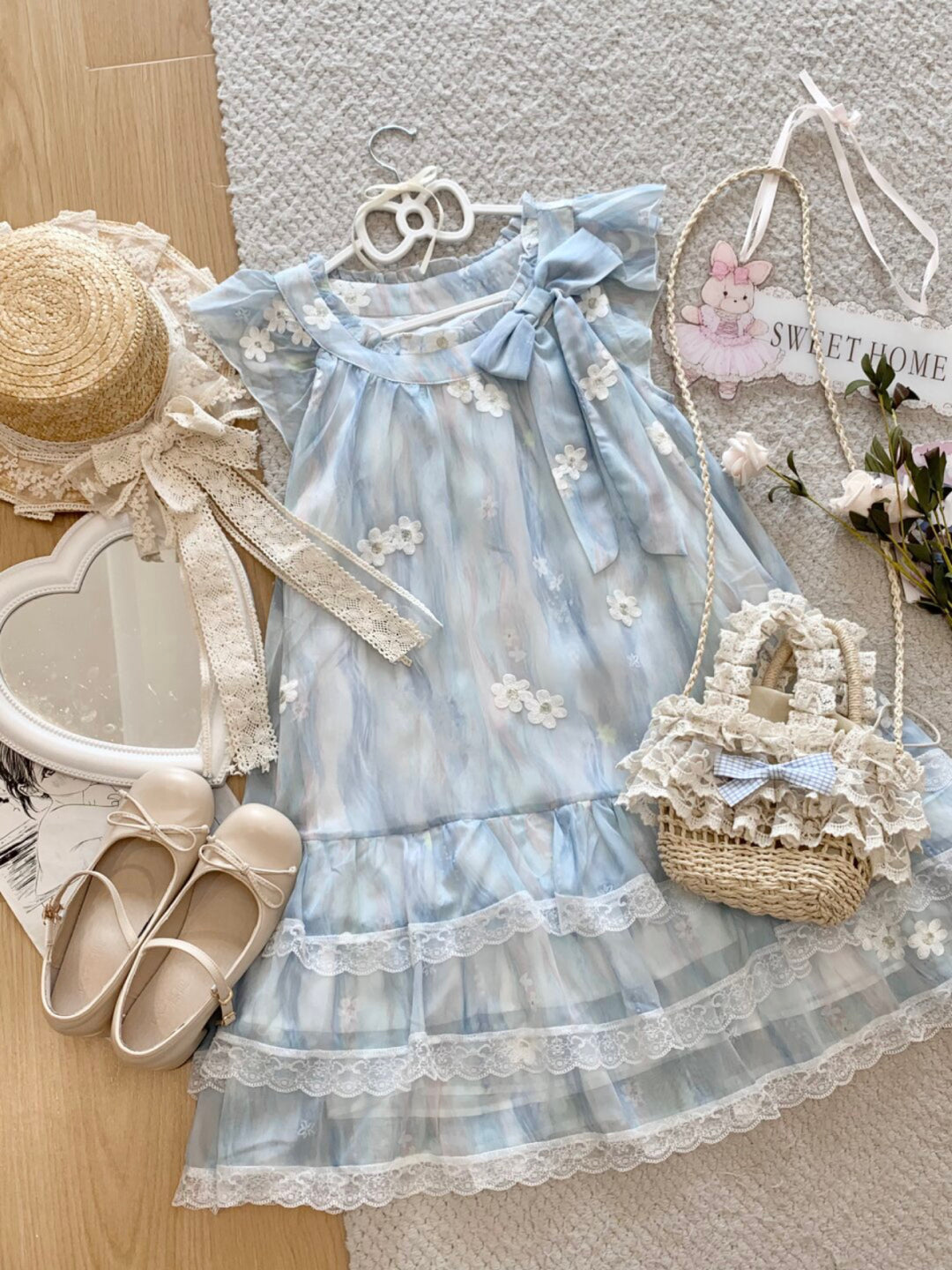 Bluebell Fairy Sleeve Lace Dress-Dresses-ntbhshop