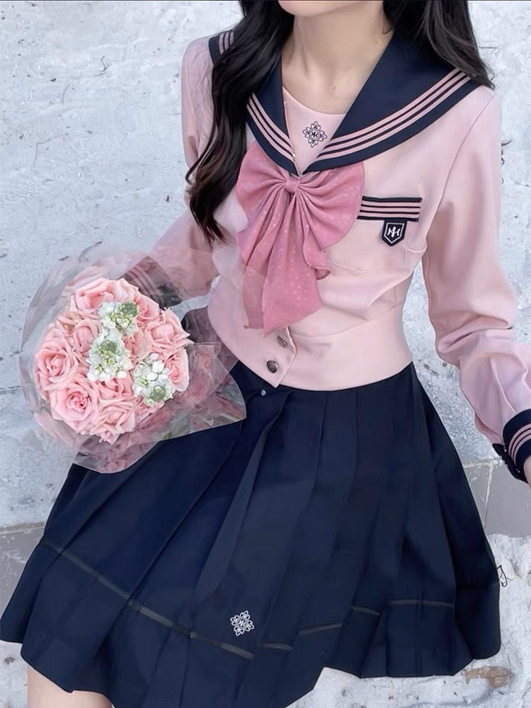 Sakura Petals Japanese Sailor Collar Long-sleeved JK Uniform Blouse-ntbhshop