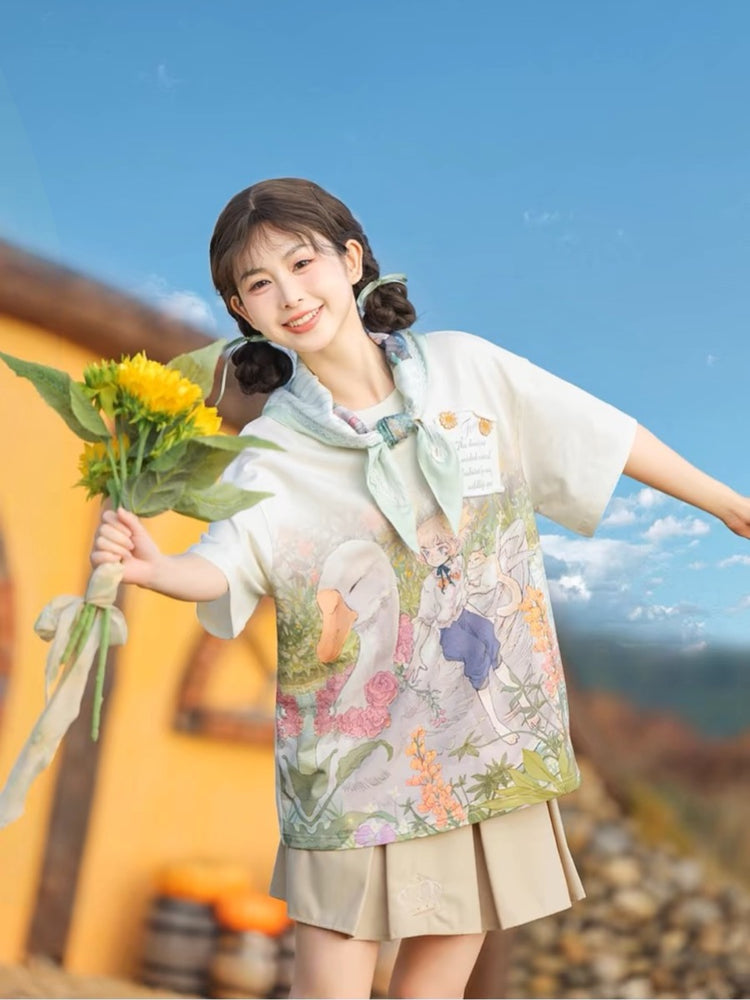 Forest Prince Fairy Tale Healing Printed Triangle Silk Scarf-ntbhshop