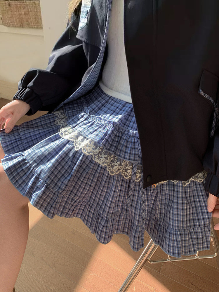 Meadow Check Cake Skirt-Bottoms-ntbhshop