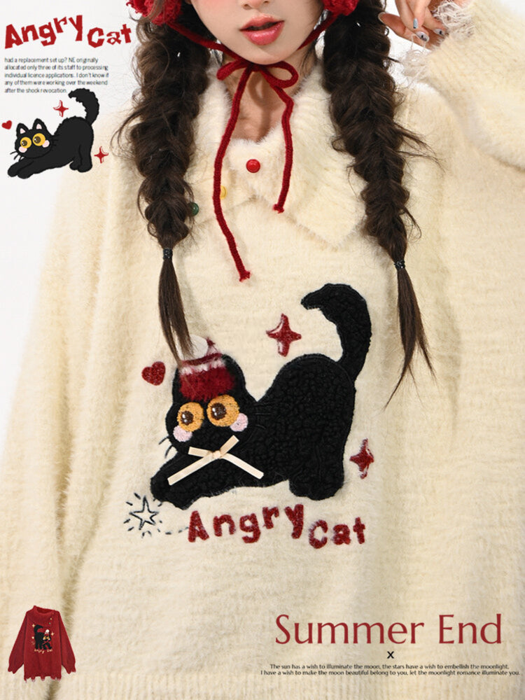 Angry Cat Whimsy Christmas Knit Sweaters-ntbhshop