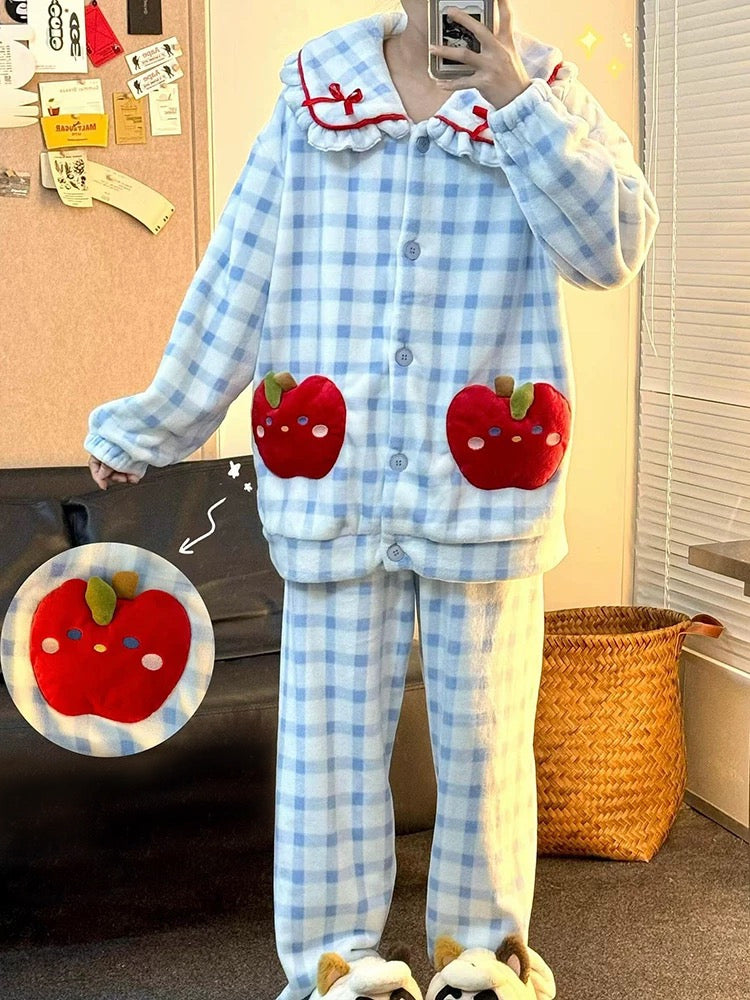 Blueberry Milk Apple Flannel Pajama Set-Sets-ntbhshop
