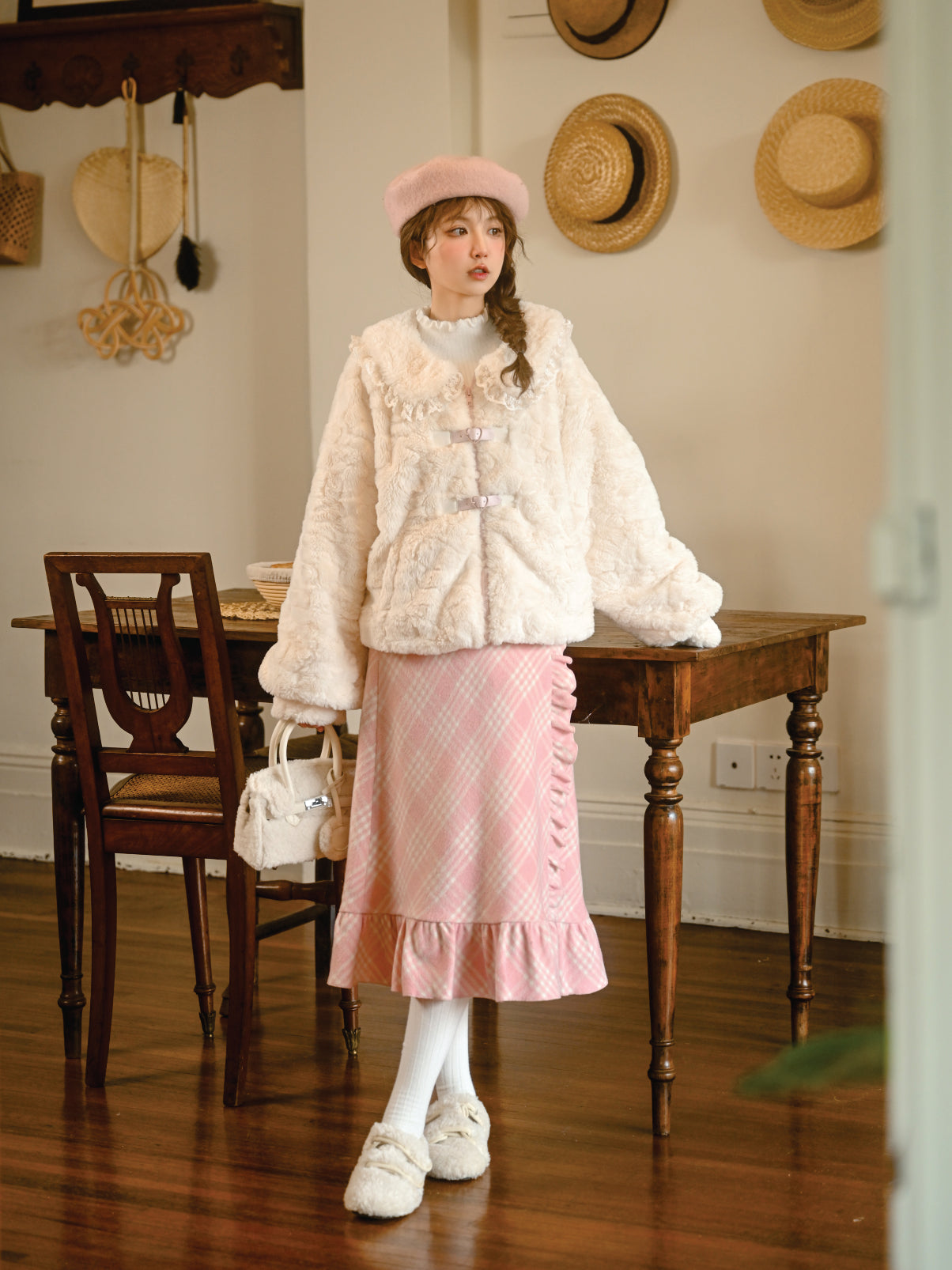 Pink Pixie Plaid High-Waist A-line Umbrella Midi Skirt-ntbhshop