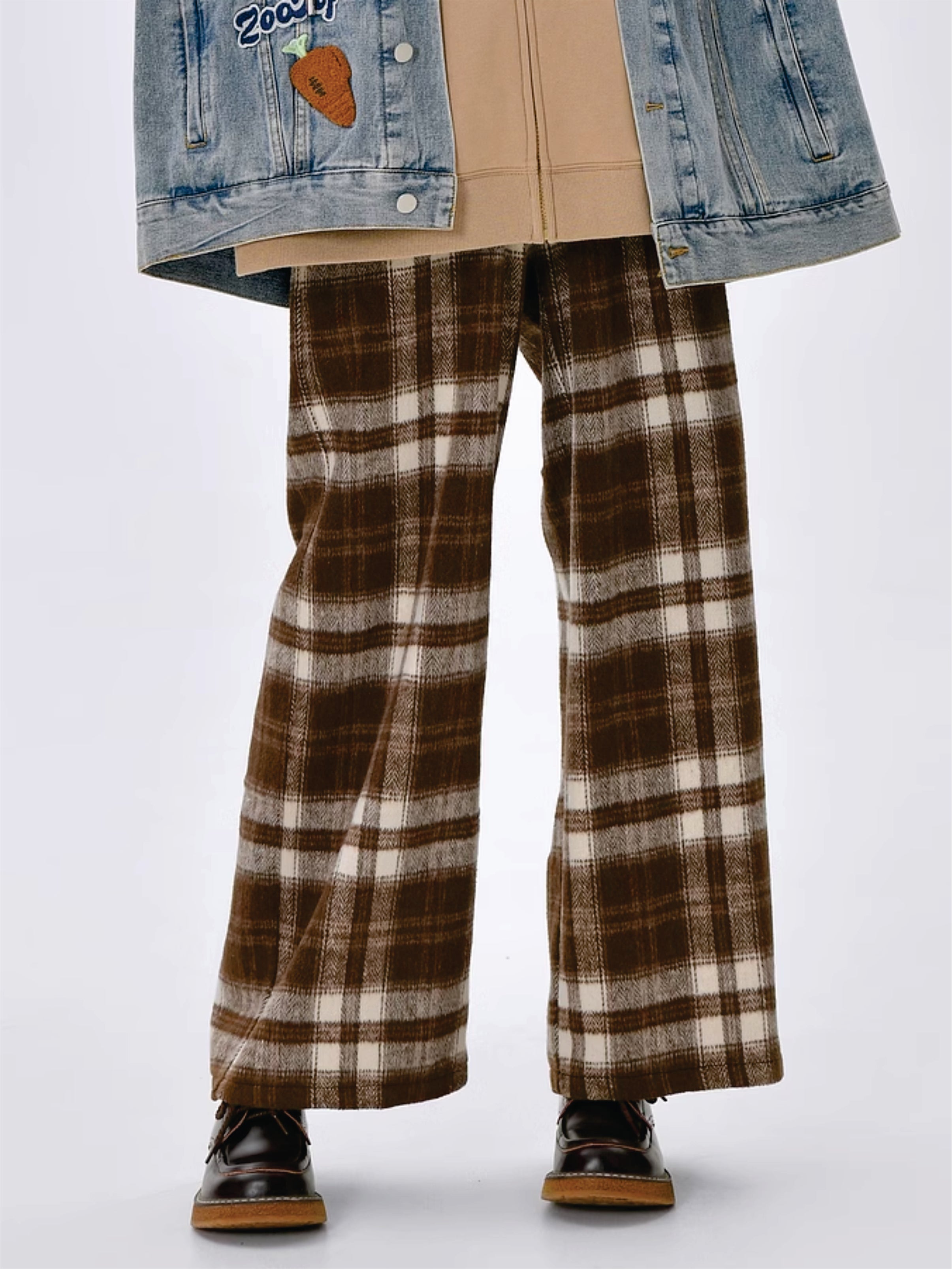 Maillard Mingle Forest Retro Casual Plaid High-Waist Pants-ntbhshop