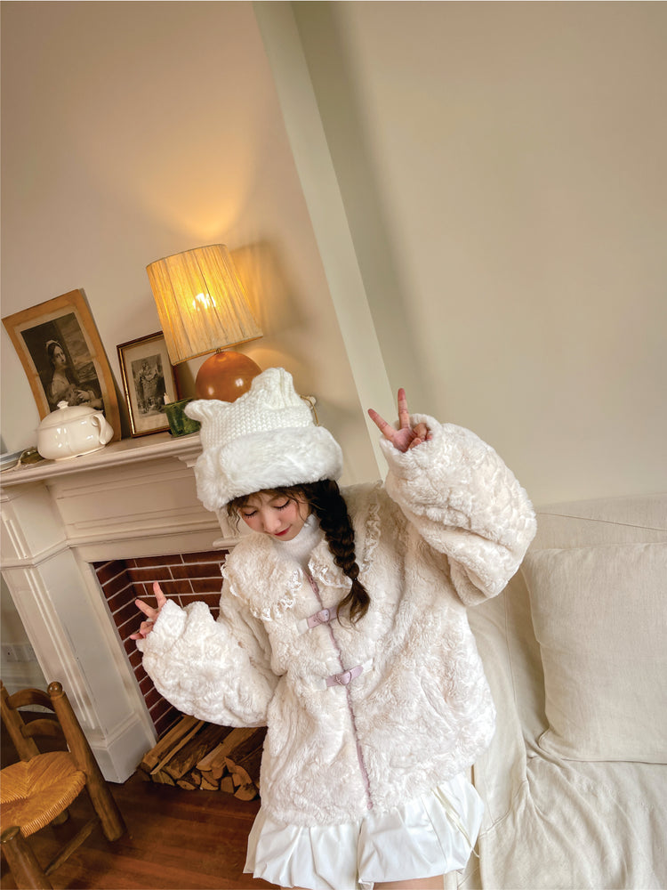 Icy Elegance Doll Collar Faux Fur Jacket-ntbhshop