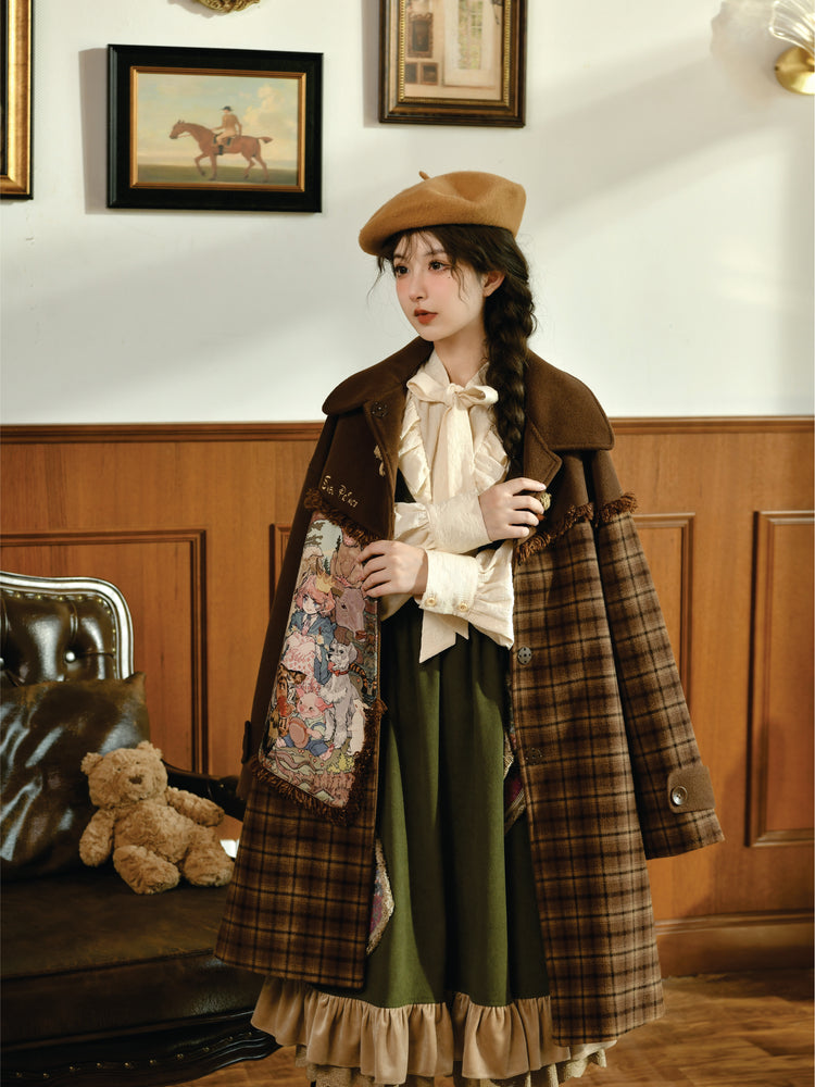 Maillard Plaid Stitched Loose Fit Oil Painting Drape Coat-ntbhshop