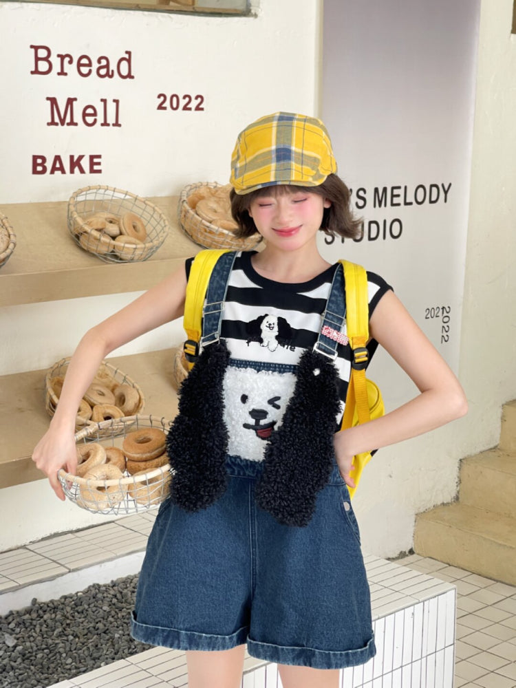 Puppy Milk Denim Overall Shorts-Bottoms-ntbhshop