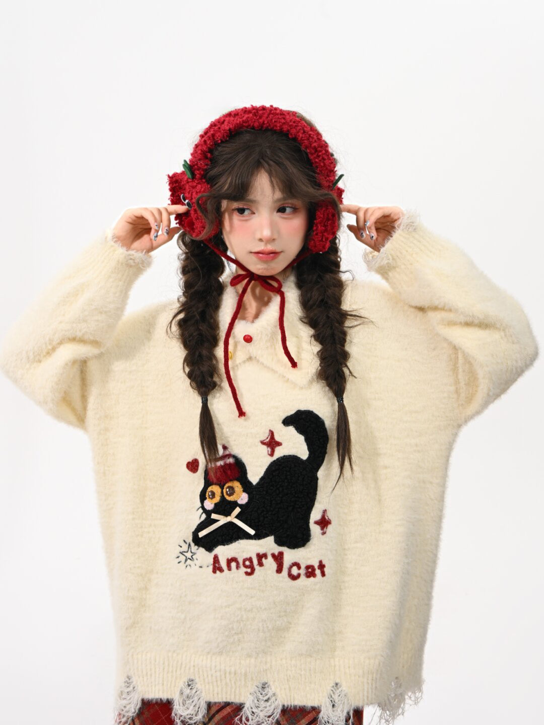 Angry Cat Whimsy Christmas Knit Sweaters-ntbhshop