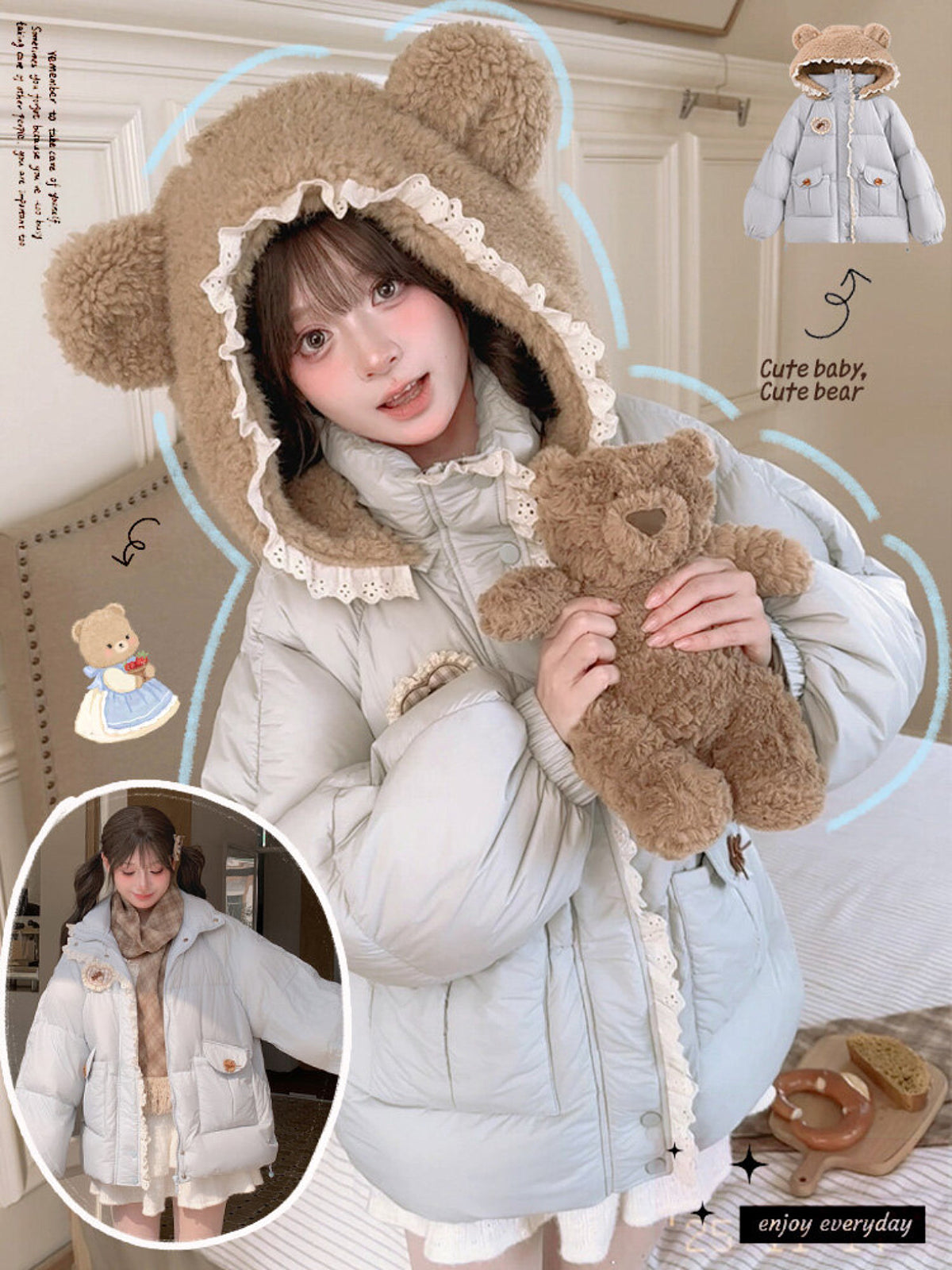 Bear Cloud Hooded Puffer Jacket-Outerwear-ntbhshop