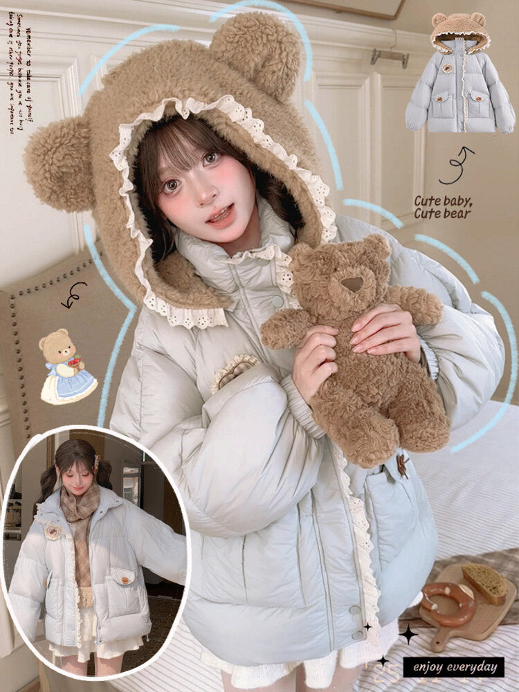 Bear Cloud Hooded Puffer Jacket-Outerwear-ntbhshop