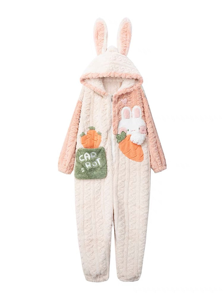Carrot Bunny Cozy Winter Fleece One-Piece Pajama-ntbhshop