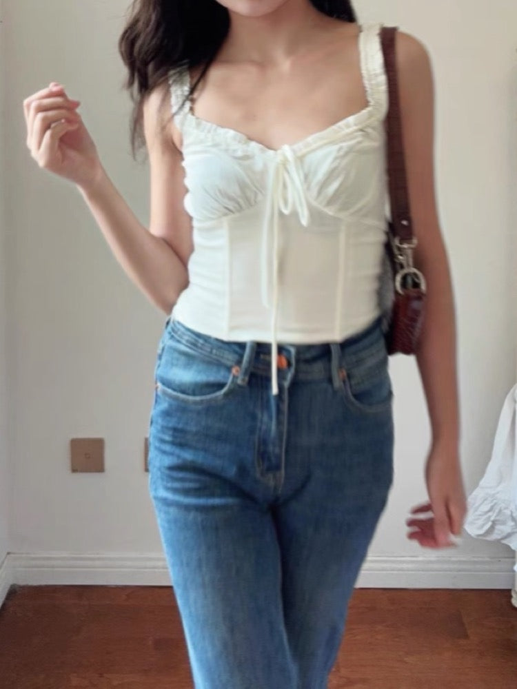 Babes in Vogue Slim Suspenders Drawstring Crop Top-ntbhshop