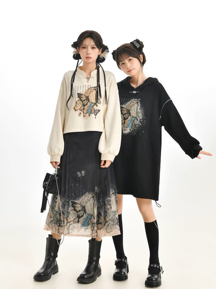 The Pile of Brocade Ash Chinese Butterfly Pleated Skirts-ntbhshop