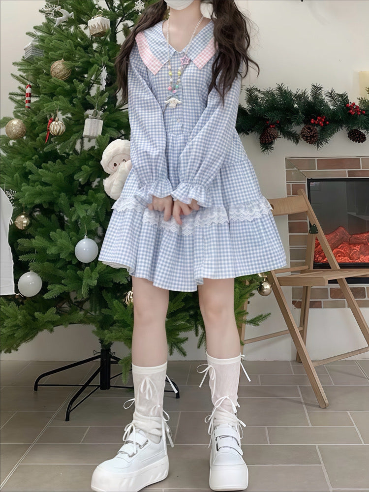 Plaid Candy Back Bow Plaid Dresses-ntbhshop