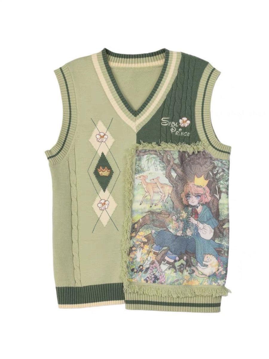 Forest Prince Healing Oil Painting Knitted Vest-ntbhshop