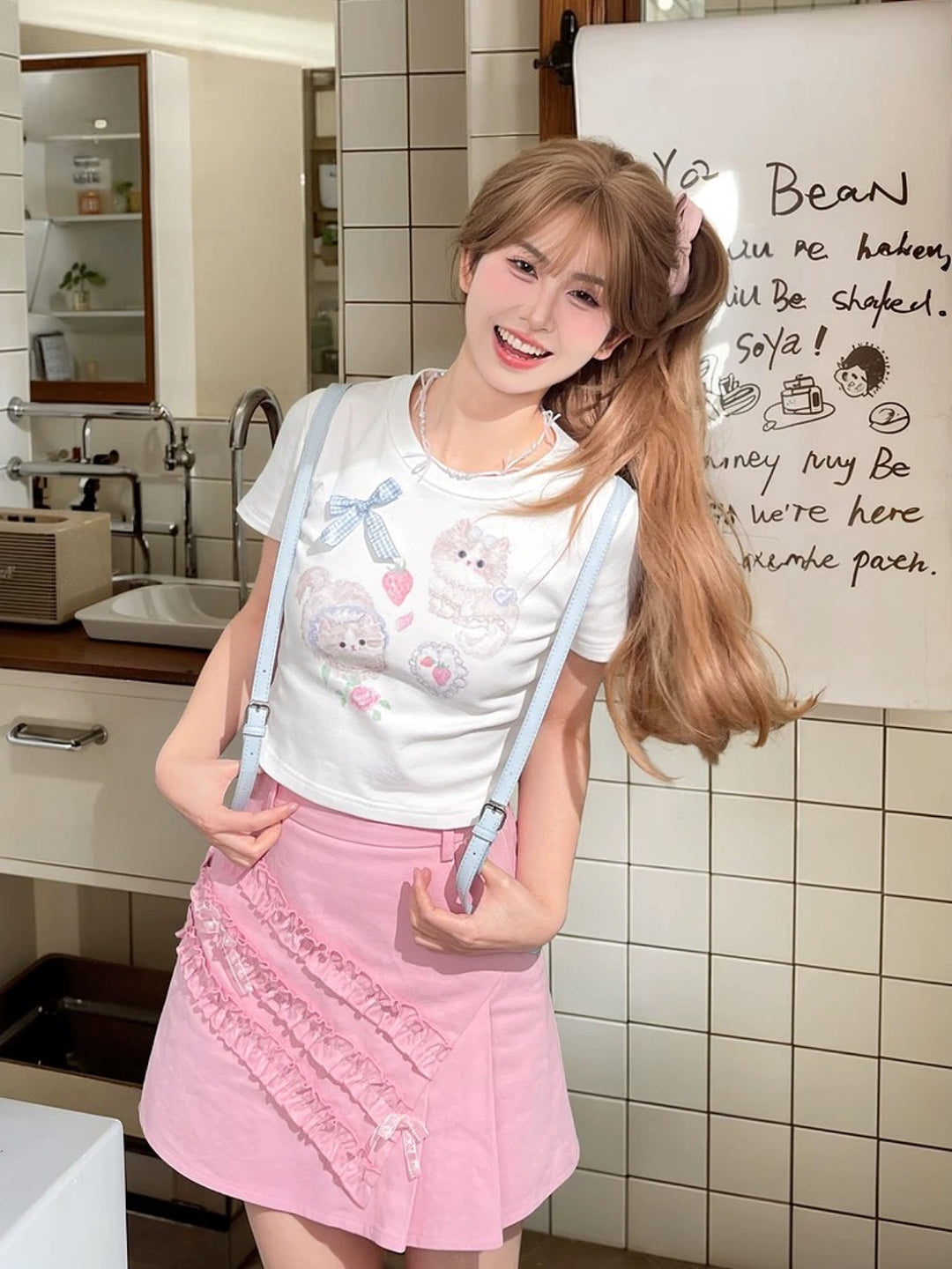 Strawberry Kitty Crop Top & Tee-Tops-ntbhshop