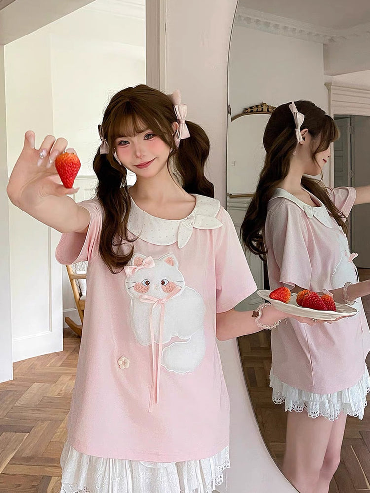 Cloud Kitty Doll Collar Tees-Tops-ntbhshop