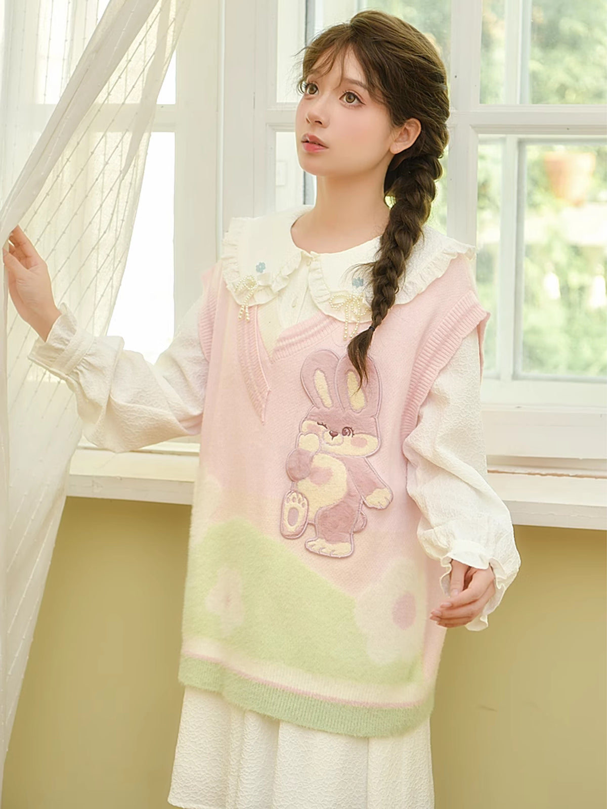 Sweet and Cute Pink Rabbit Wool Knit Sweater-ntbhshop