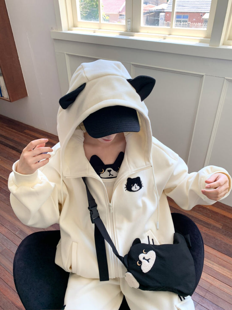 Milk Cat Cloudy Hooded Jacket & Sweatpants-Sets-ntbhshop