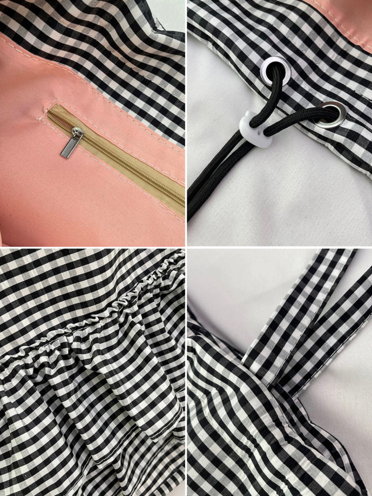 Cloud Check Gingham Ruffle Tote Bags-ntbhshop