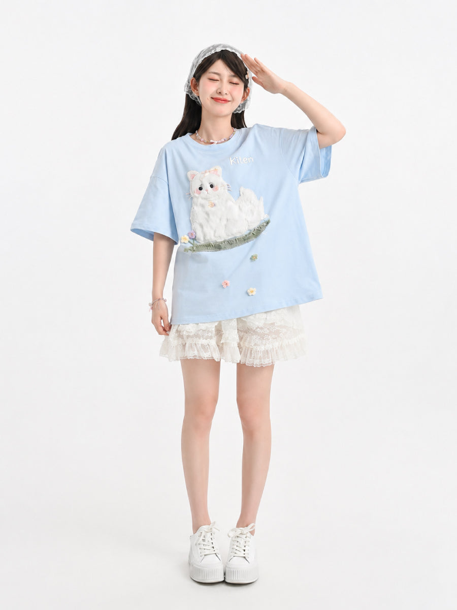 Kitten Garden Cotton Tee-Tops-ntbhshop