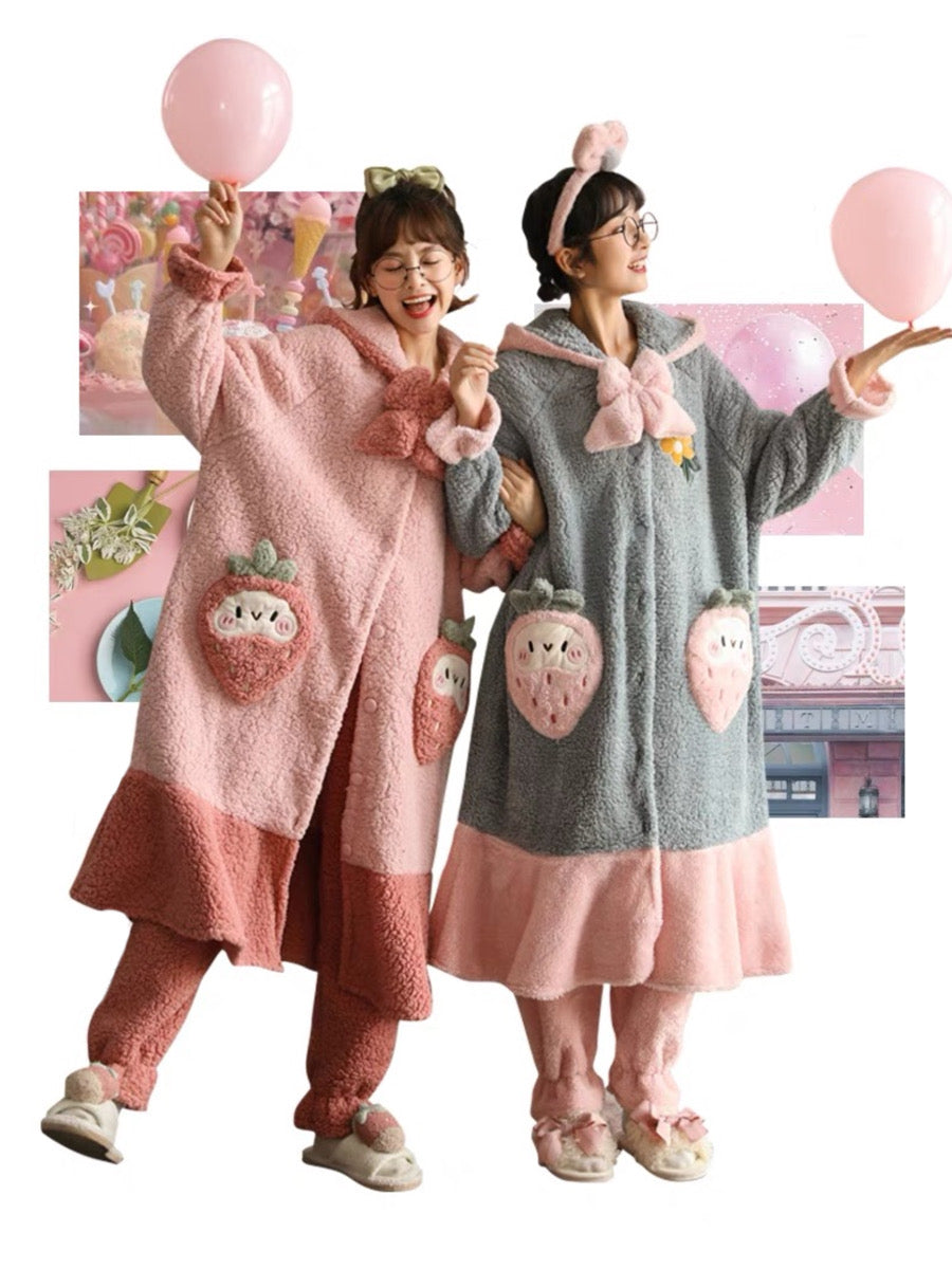 Winter Berry Cozy Winter Fleece Sleepwear Nightgown Set-ntbhshop