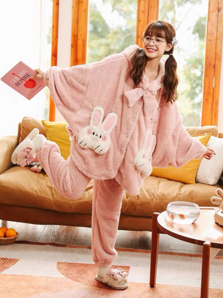 Pink Bunny Cozy Dreamy Winter Flannel Pajama Set-ntbhshop
