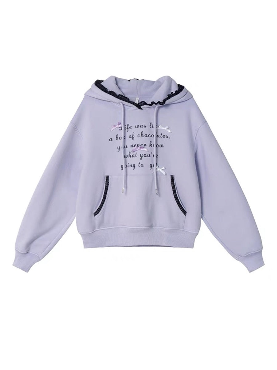 Bow of Sweet Lace Inner Fleece Pullover Hoodies-ntbhshop