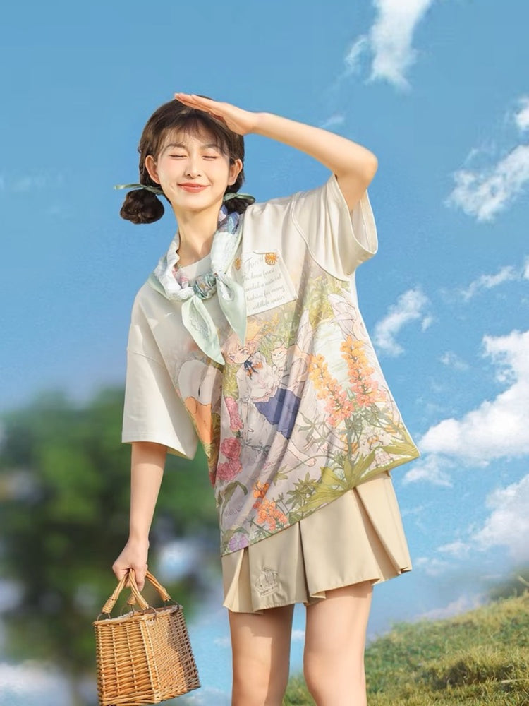 Forest Prince Fairy Tale Healing Printed Triangle Silk Scarf-ntbhshop