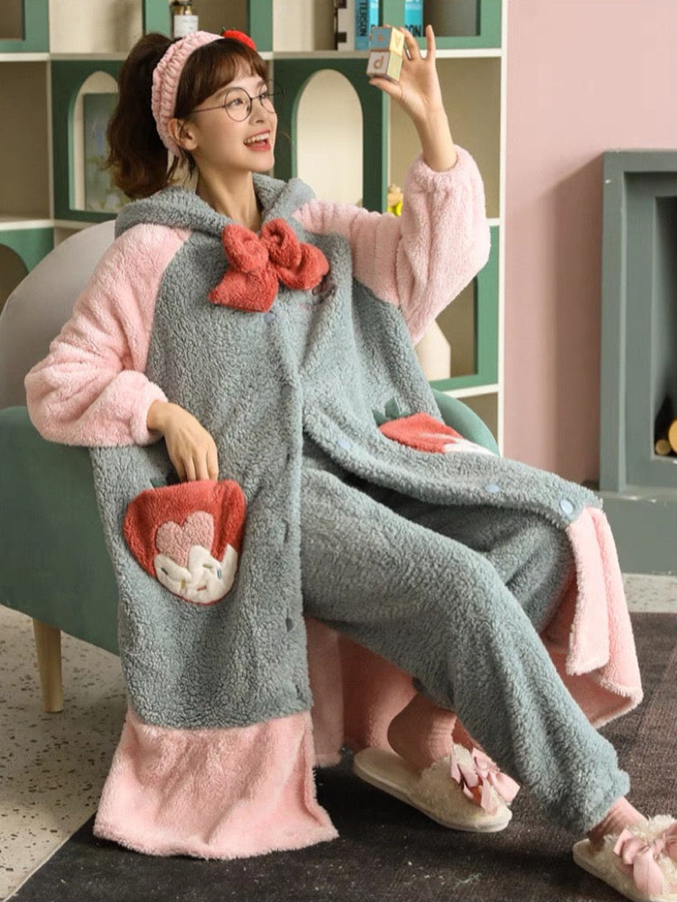 Strawberry Softness Cozy Winter Fleece Sleepwear Nightgown Set-ntbhshop