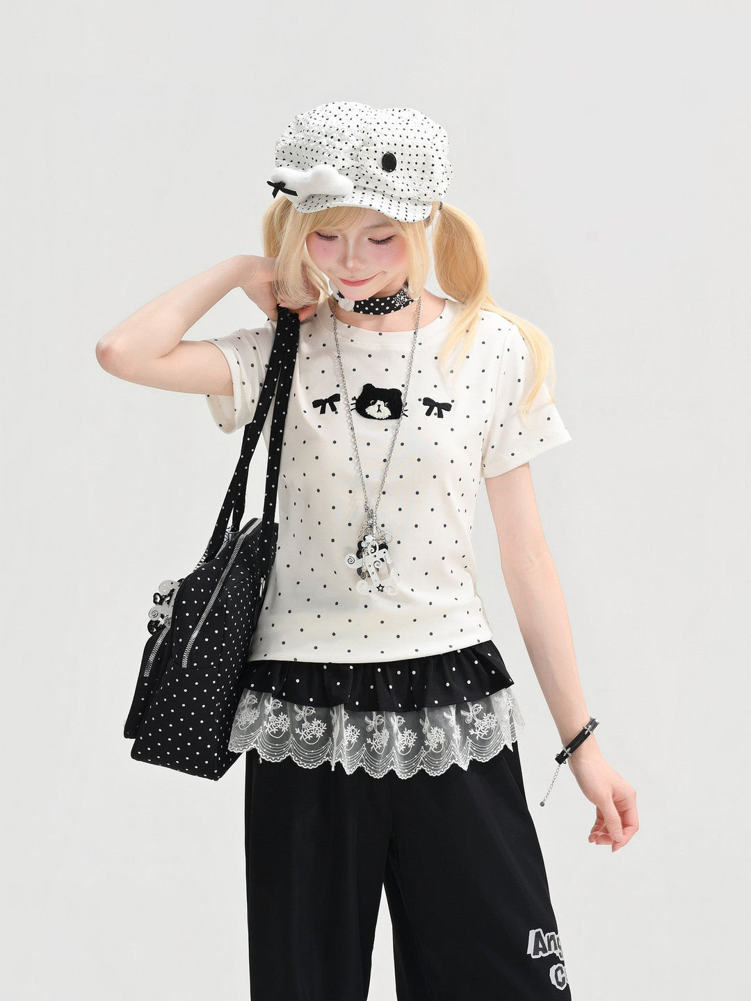Milk Cat Polka Tees-Tops-ntbhshop