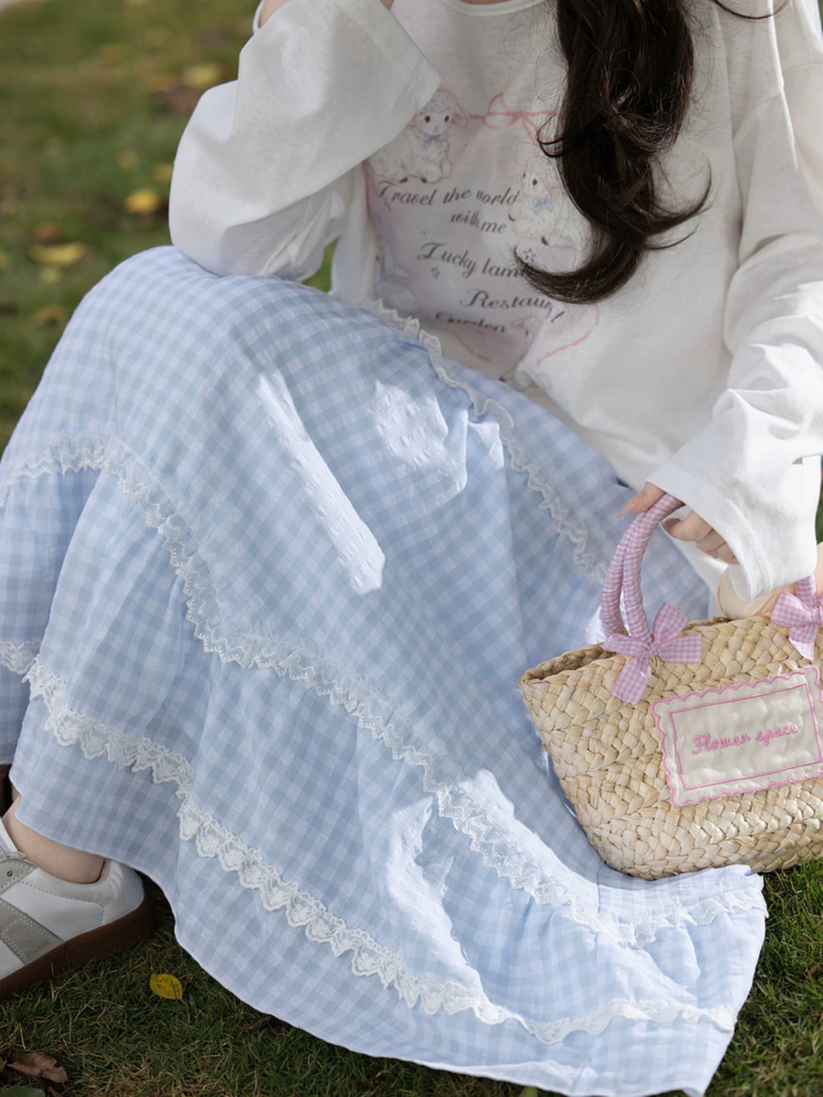 Blush Gingham Lace Skirts-Bottoms-ntbhshop
