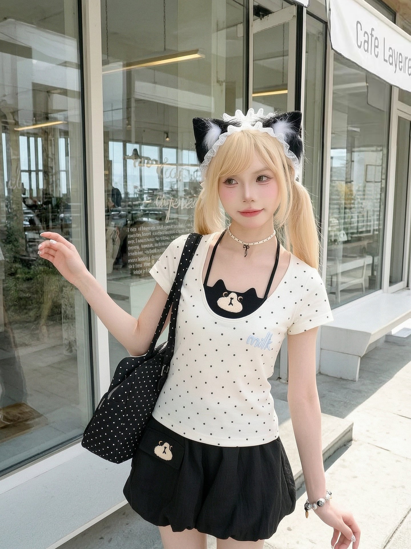 Milk Cat Halter Tee-Tops-ntbhshop