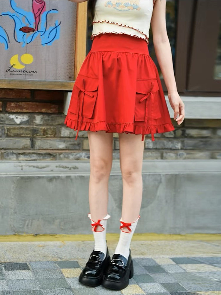 Ruby Ribbon High Waist Umbrella Skirt-ntbhshop