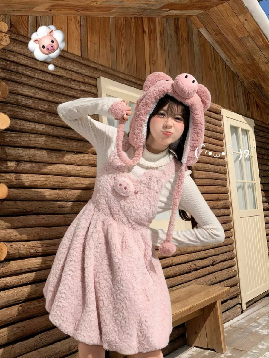 Piggy Plush Overall Dress-Dresses-ntbhshop