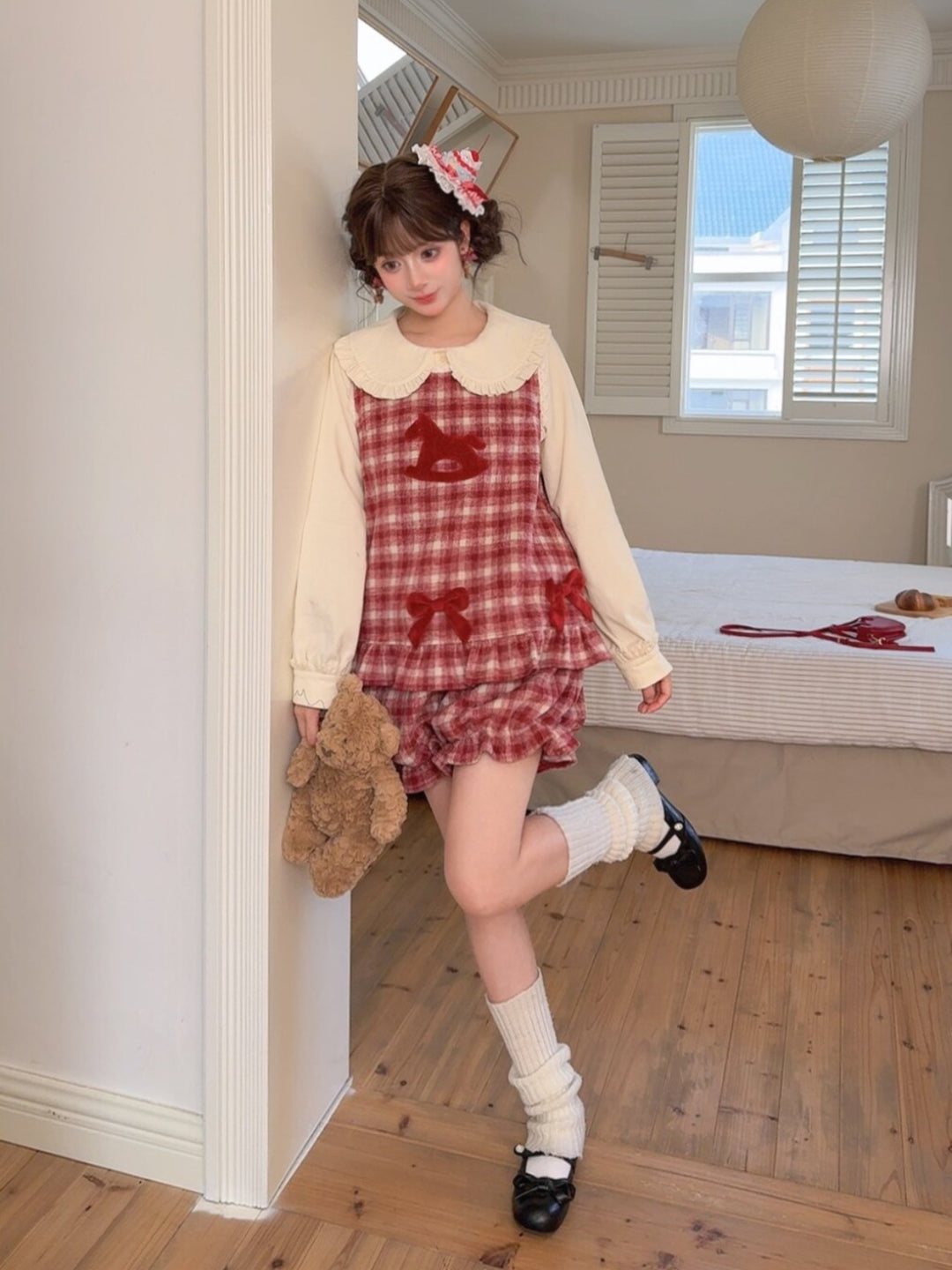 Cherry Check Rocking Pony Vest & Short-Outerwear-ntbhshop