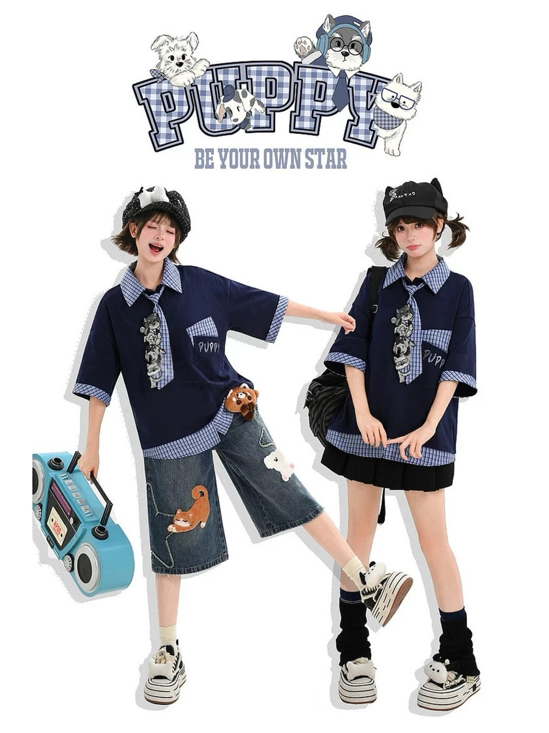 Campus Puppy Cotton Tie Tees-Tops-ntbhshop