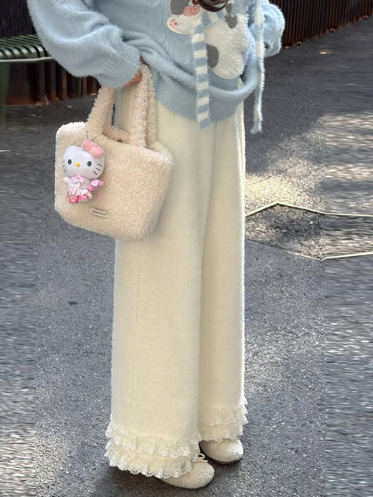 Sweet Lace Fleece Pants-Bottoms-ntbhshop