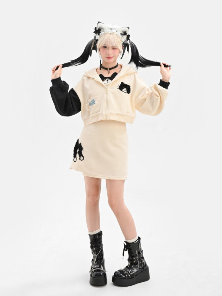 Milk Cat Jacket, Camisole & Skirt-Sets-ntbhshop