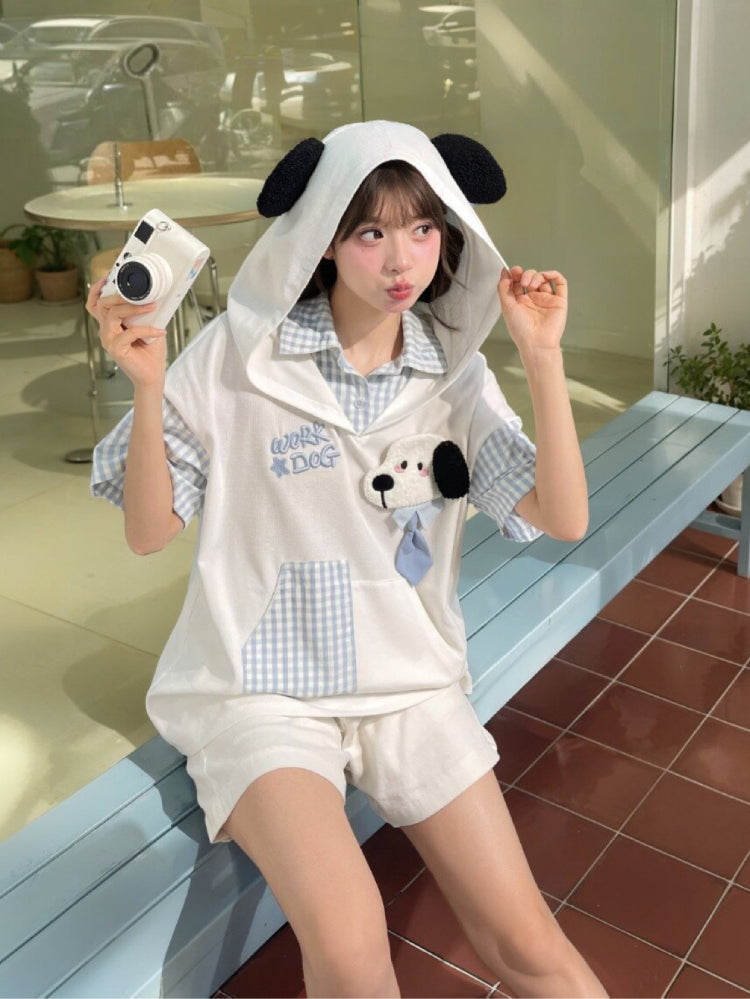 Milk Puppy Plaid Hoodie Tee-Tops-ntbhshop