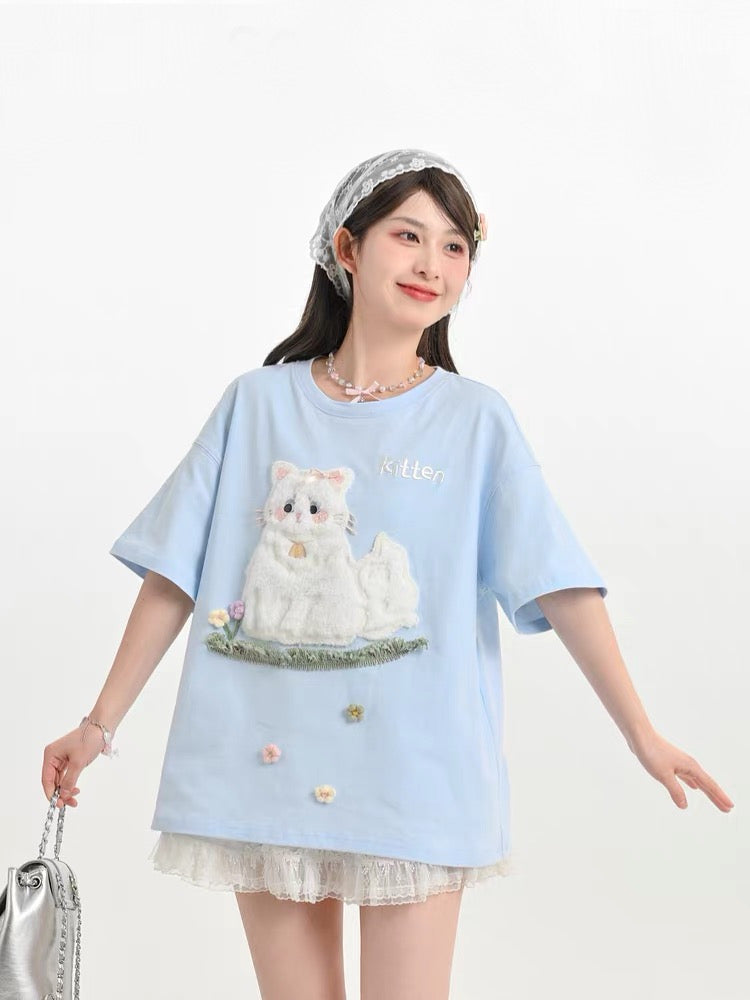 Kitten Garden Cotton Tee-Tops-ntbhshop