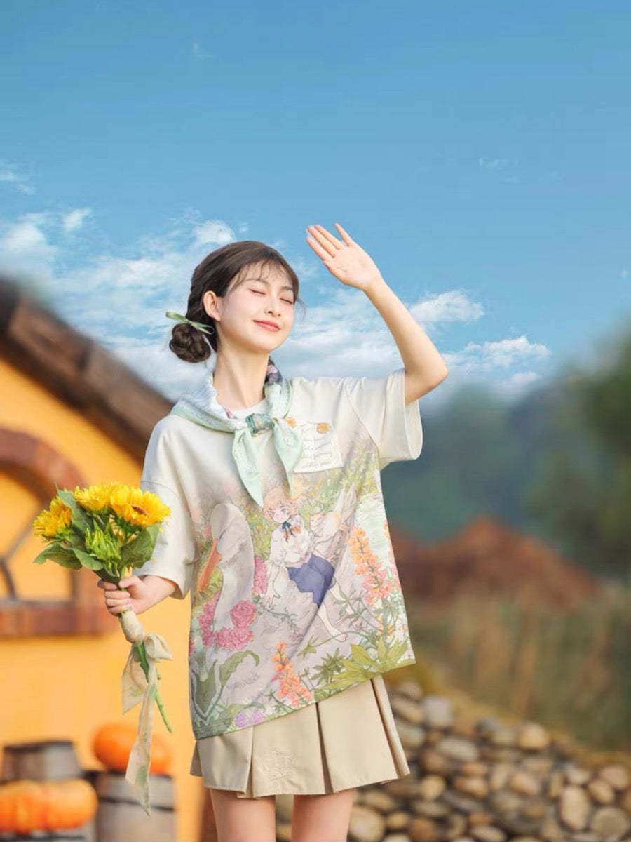 Forest Prince Fairy Tale Healing Printed Triangle Silk Scarf-ntbhshop