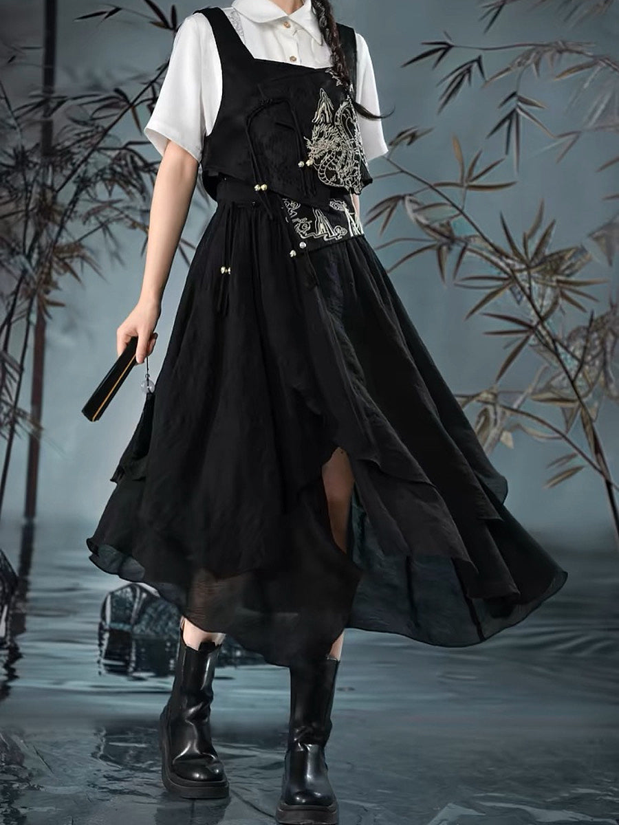 Cloud Dragon Chinese Style Layered Midi Skirt-ntbhshop