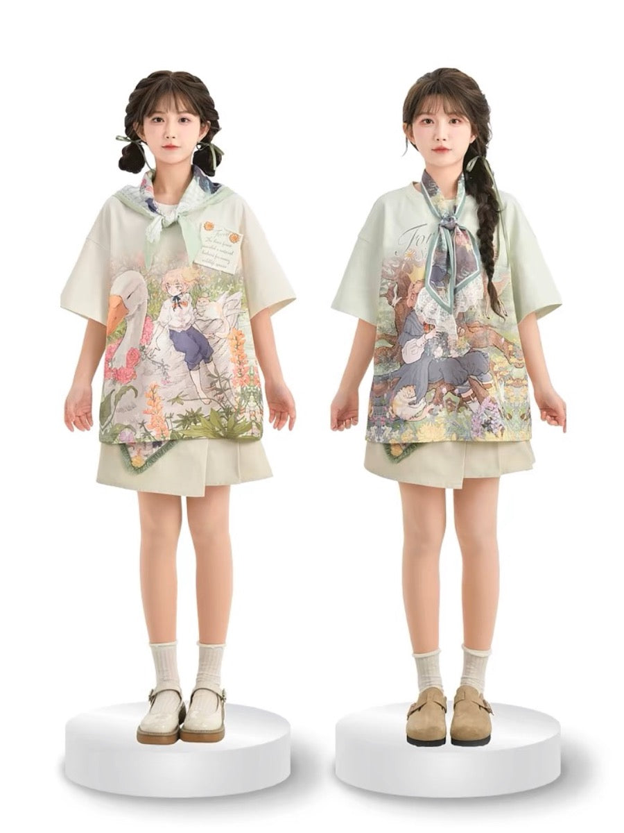 Forest Prince Fairy Tale Healing Printed Triangle Silk Scarf-ntbhshop