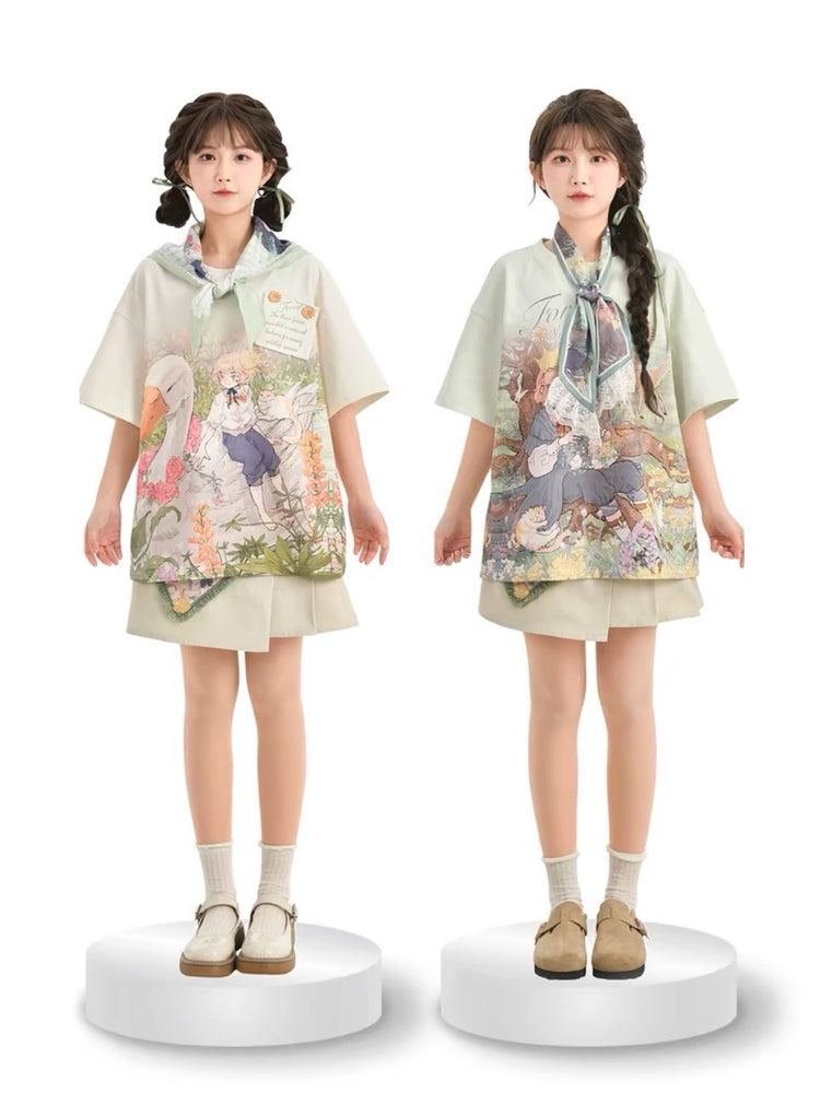 Forest Prince Fairy Tale Healing Printed Triangle Silk Scarf-ntbhshop