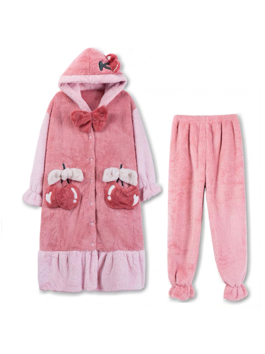 Apple Crisp Cozy Winter Fleece Sleepwear Nightgown Set-ntbhshop