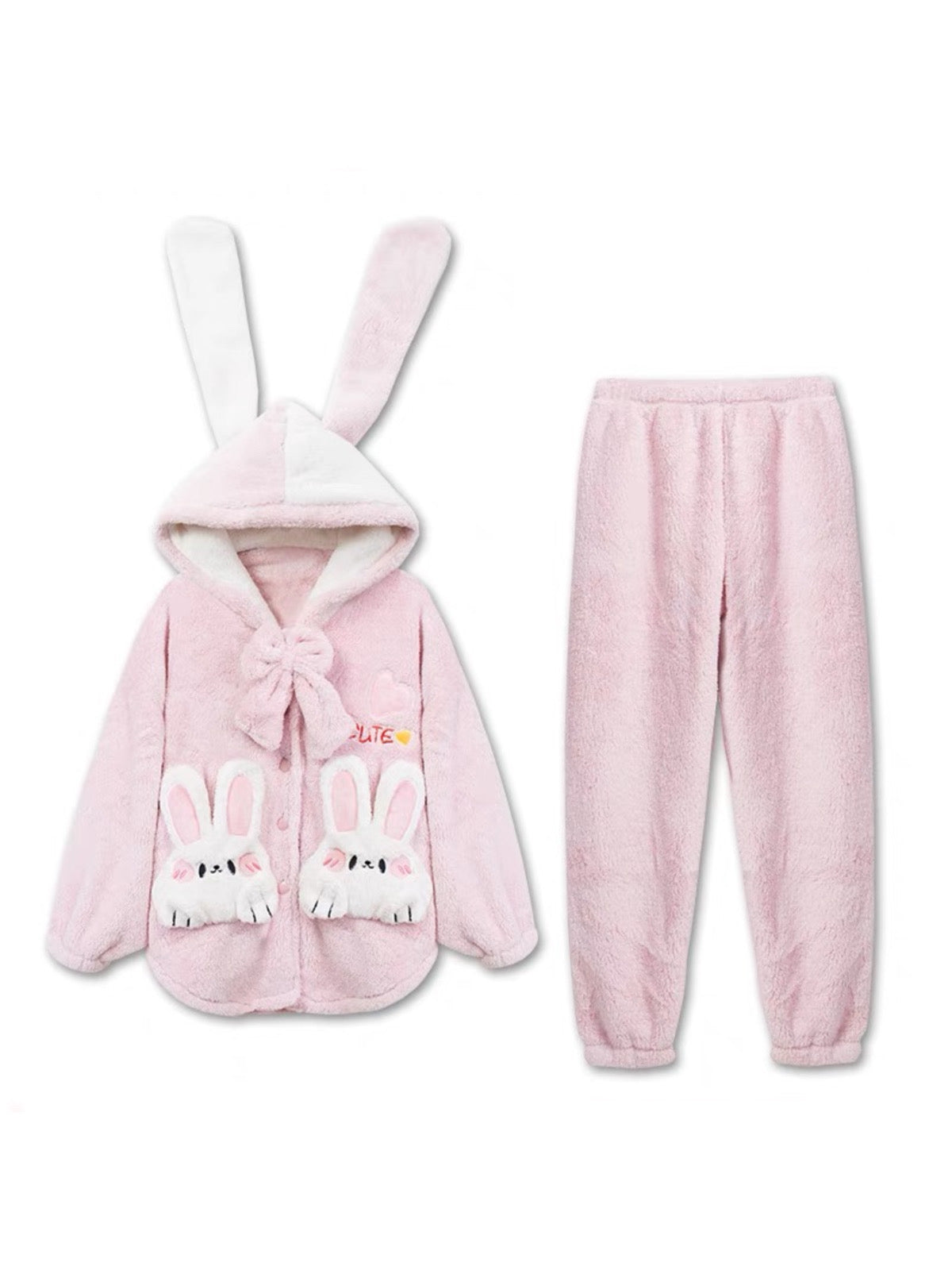Pink Bunny Cozy Dreamy Winter Flannel Pajama Set-ntbhshop