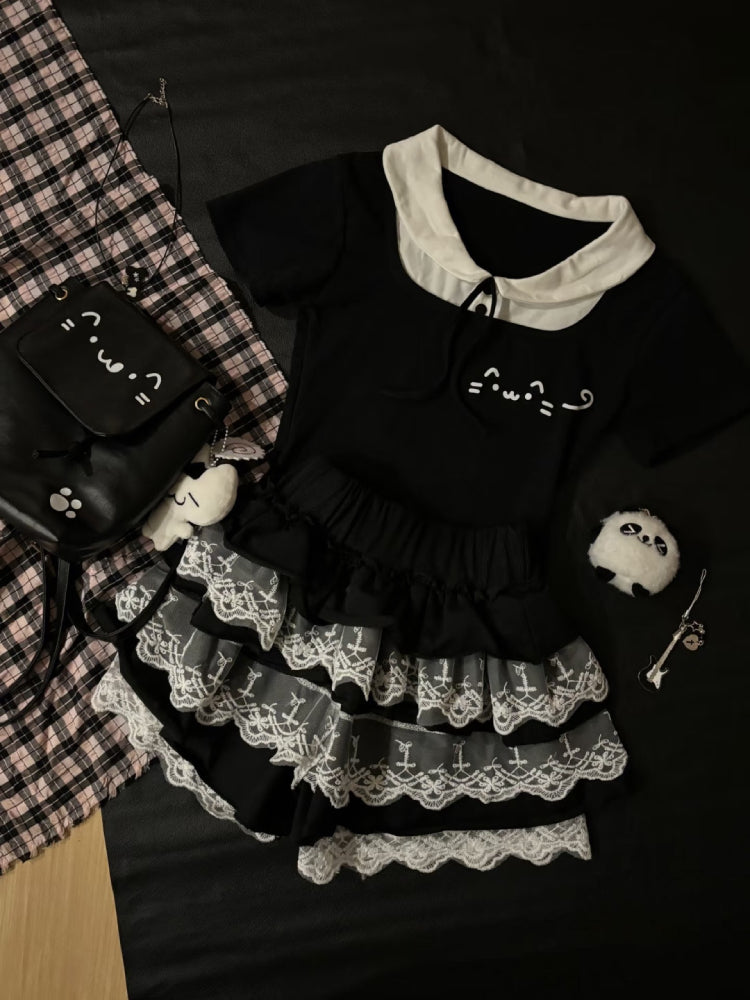 Emoji Cat Harajuku Doll Collar Tee-ntbhshop