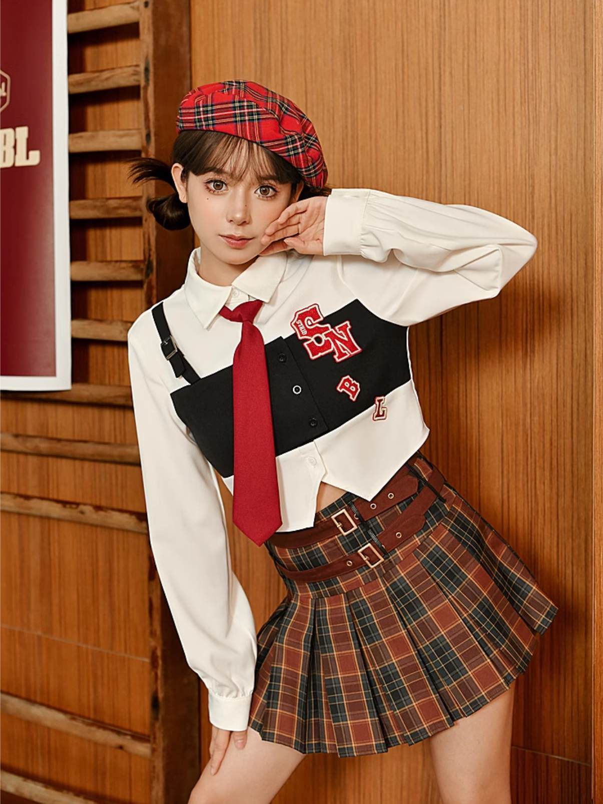 retro college American babes college style sub-skirt miniskirt A-line skirt new style-ntbhshop