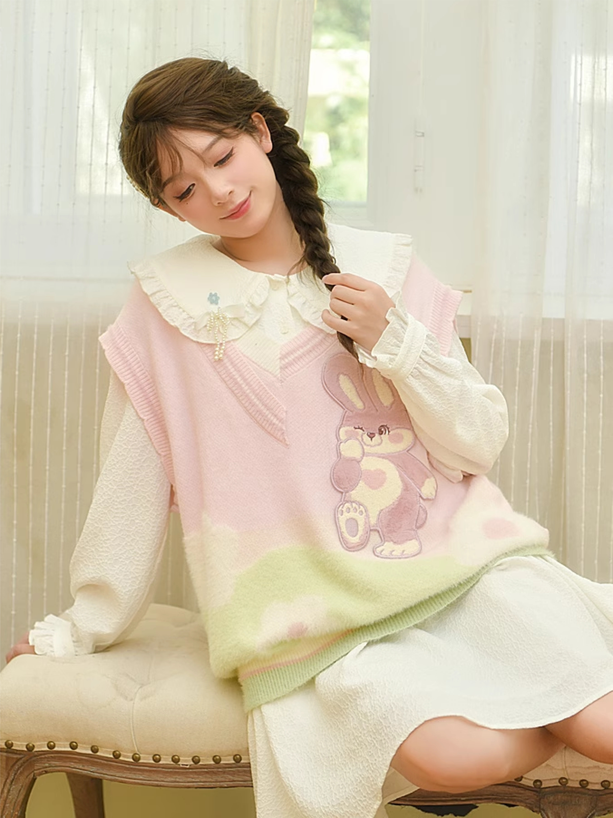 Sweet and Cute Pink Rabbit Wool Knit Sweater-ntbhshop